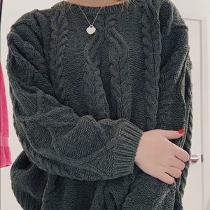 Green cable knit sweater